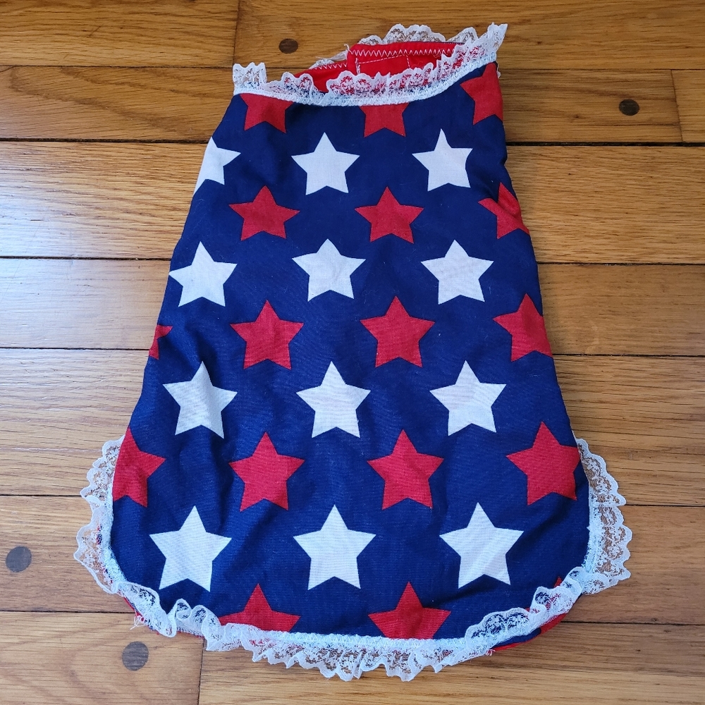 Handmade small 4th Of July Stars Red White Blue lace trim Dog clothes Costume
